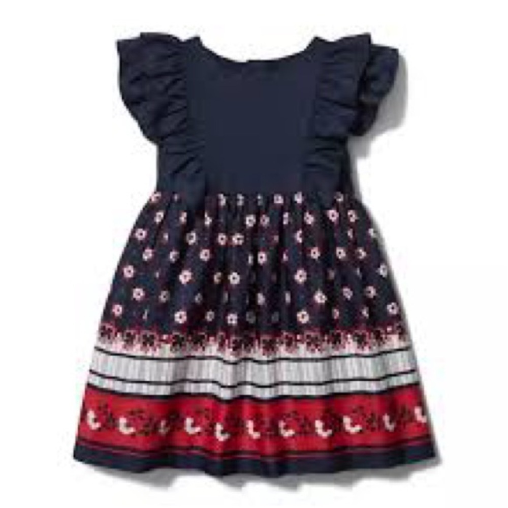 • Janie and Jack • Girls Floral Flutter Sleeve Ruffle Dress Blue Red 10